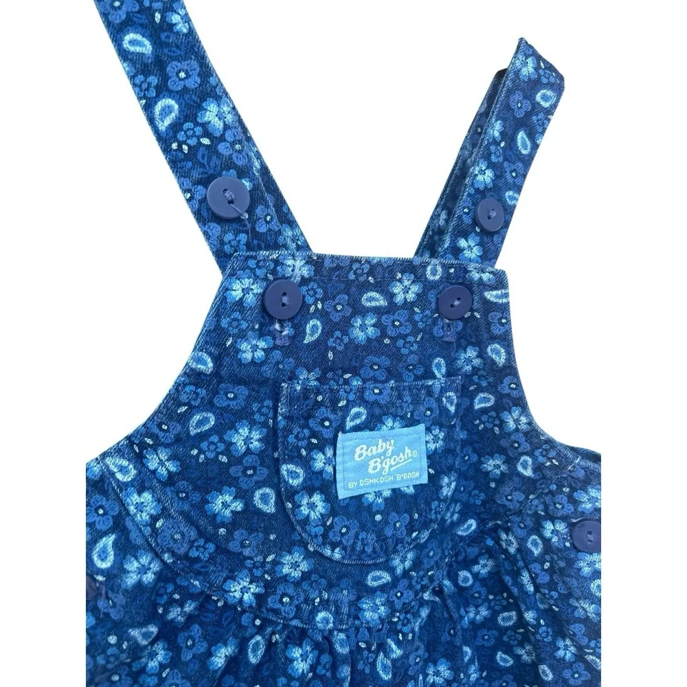 Oshkosh B'Gosh 12 Months Girls Vintage 90s‎ Bubble Overalls Blue Floral USA